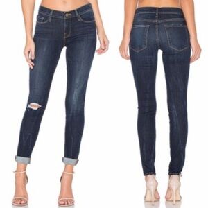 FRAME DENIM RIPPED KNEE SKINNY JEANS